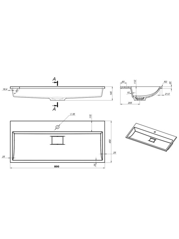 Умывальник Versalia Absolute 80 схема
