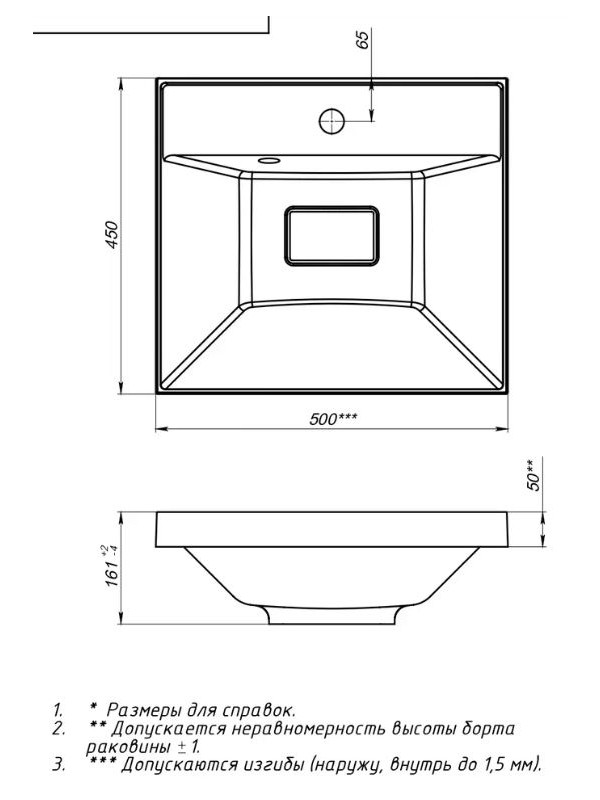 Умывальник Versalia Bazis 50 схема