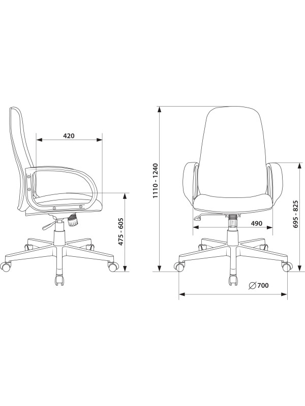 Кресло компьютерное Бюрократ Ch-808AXSN/G темно-серый размеры