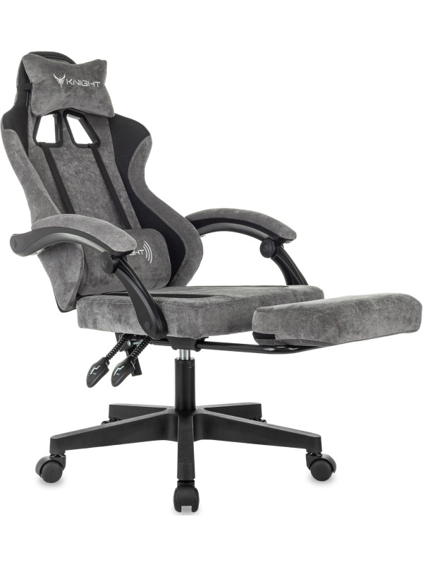 Кресло геймерское Бюрократ Knight Custom/F серый/черный вид сбоку подставка для ног