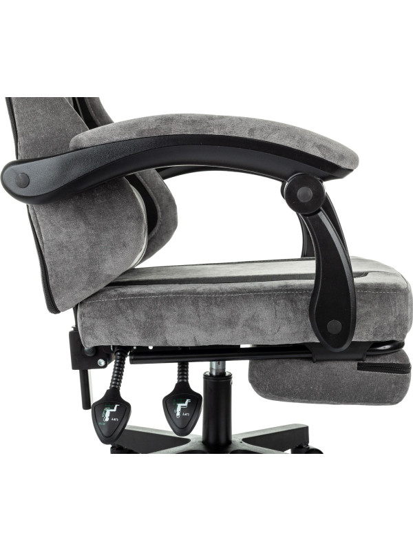 Кресло геймерское Бюрократ Knight Custom/F серый/черный вид сбоку подставка для ног подлокотники сбоку