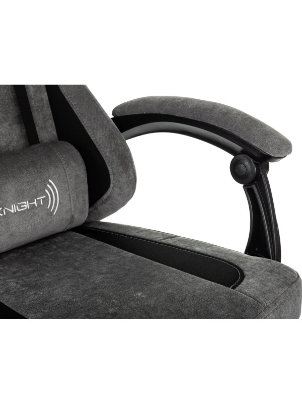 Кресло геймерское Бюрократ Knight Custom/F серый/черный вид сбоку подставка для ног подлокотники крупным планом