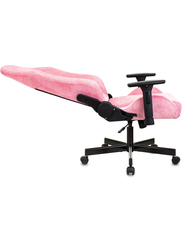 Кресло геймерское Бюрократ Knight N1 Fabric розовый в разложенном виде