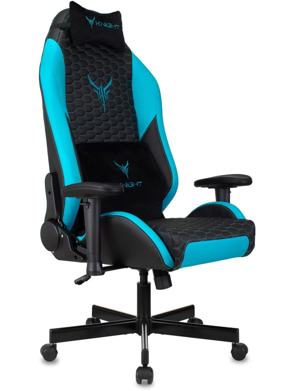 Кресло геймерское Бюрократ Knight Neon экокожа, черный/голубой соты