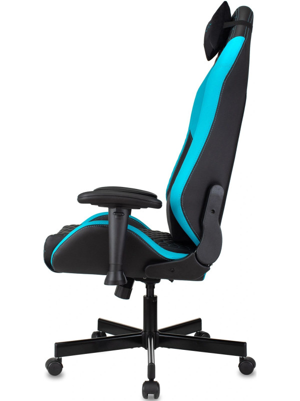 Кресло геймерское Бюрократ Knight Neon экокожа, черный/голубой соты вид сбоку