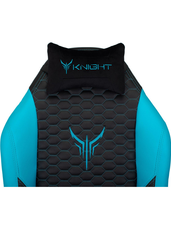 Кресло геймерское Бюрократ Knight Neon экокожа, черный/голубой соты спинка