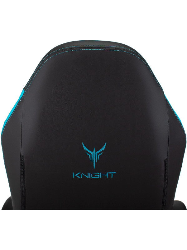 Кресло геймерское Бюрократ Knight Neon экокожа, черный/голубой соты спинка вид сзади