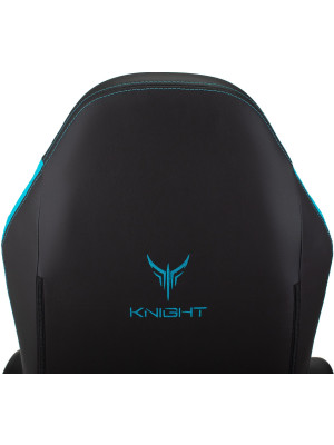 Кресло геймерское Бюрократ Knight Neon экокожа, черный/голубой соты спинка вид сзади