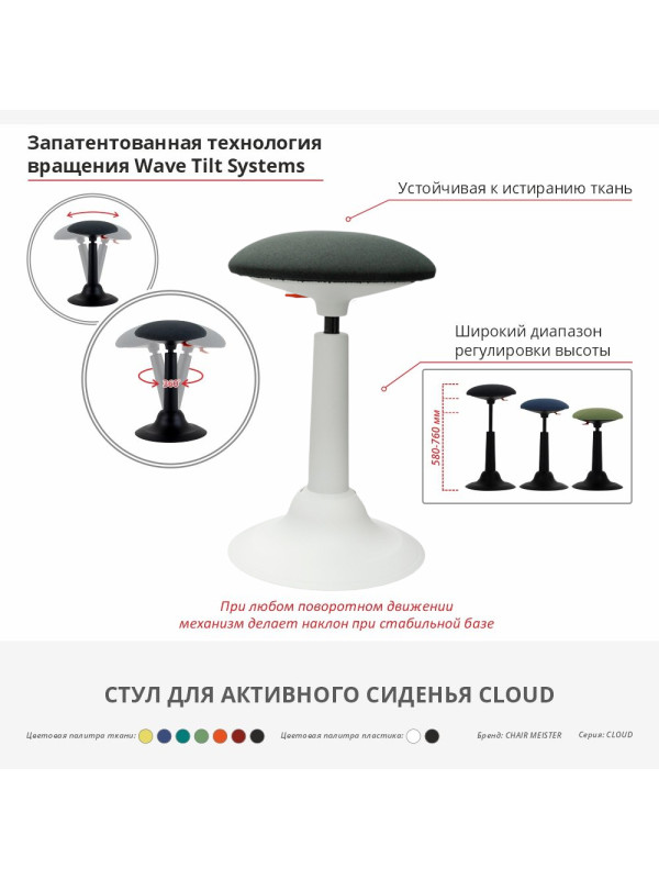 Стул для активного сидения Chair Meister Cloud белый/серый схема