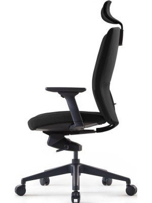 Кресло компьютерное BESTUHL J2 черный с подголовником вид сбоку