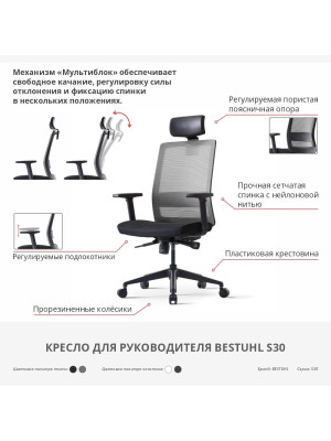 Кресло компьютерное BESTUHL S30 серый схема