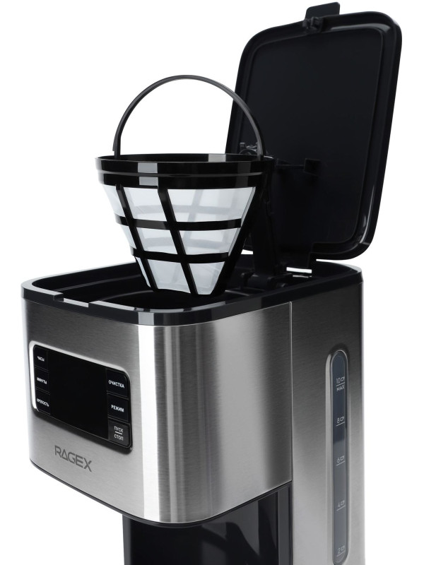 Кофеварка RAGEX R408 вид сбоку с кофейником сборка