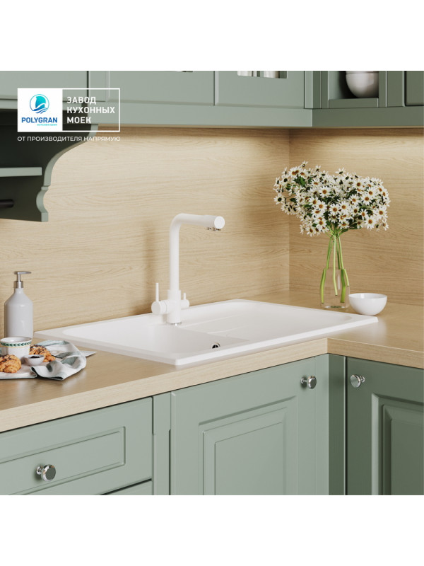 Кухонная мойка Polygran ALTO 780 белый хлопок интерьер  3