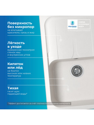 Кухонная мойка Polygran ALTO 780 белый хлопок интерьер  покрытие преимущества
