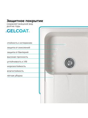 Кухонная мойка Polygran ALTO 780 белый хлопок интерьер  покрытие