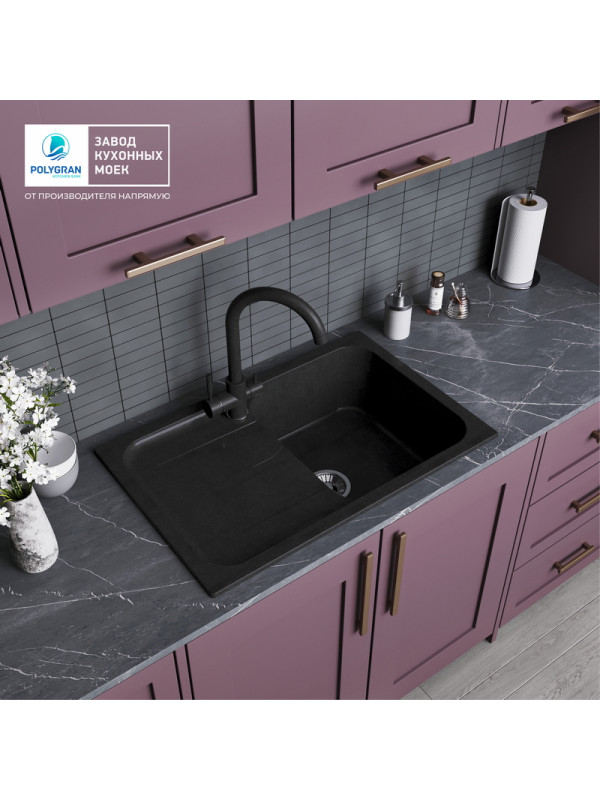 Кухонная мойка Polygran ALTO 780 космос черный металлик покрытие интерьер 2