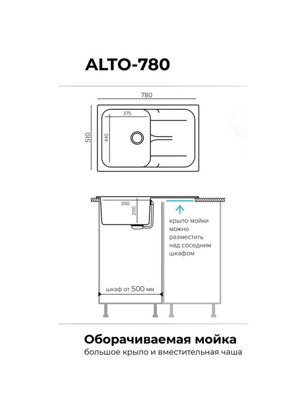 Кухонная мойка Polygran ALTO 780 кремовый размеры