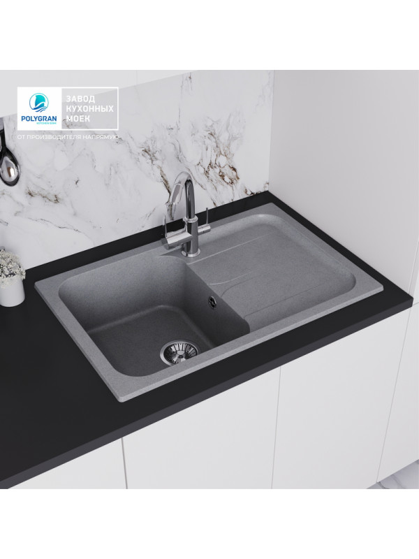 Кухонная мойка Polygran ALTO 780 серый интерьер 2
