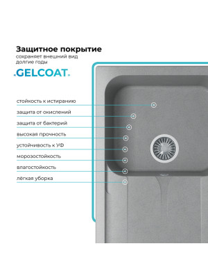 Кухонная мойка Polygran ALTO 780 серый покрытие