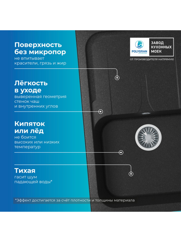 Кухонная мойка Polygran ALTO 780 черный преимущества