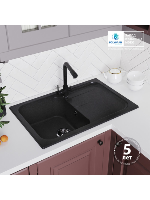 Кухонная мойка Polygran ALTO 780 черный интерьер