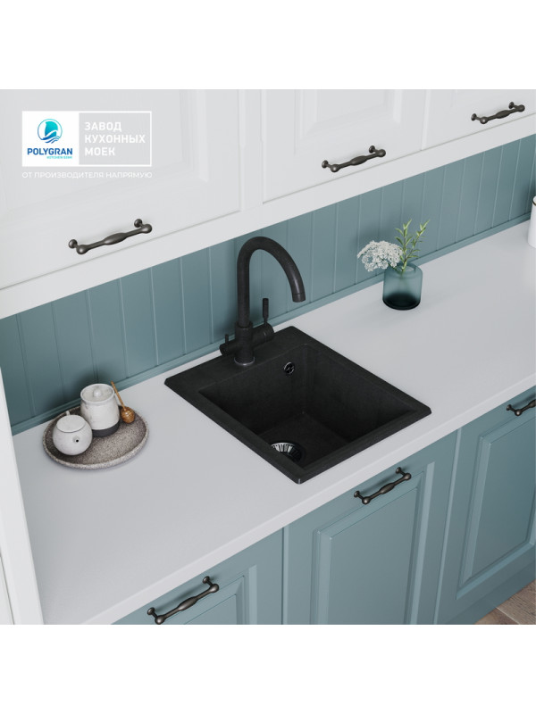 Кухонная мойка Polygran ARGO 420 космос черный металлик интерьер 2