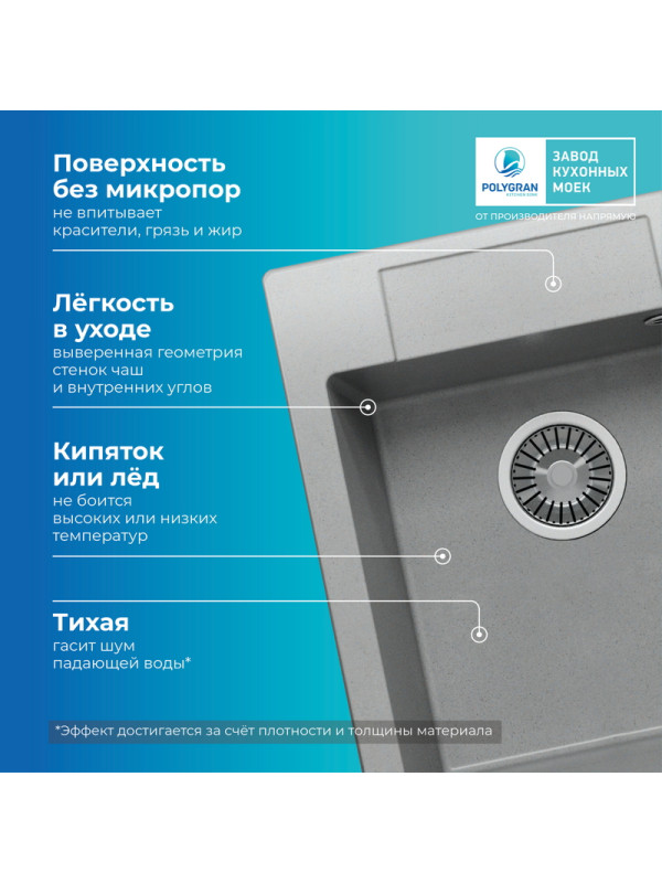 Кухонная мойка Polygran ARGO 420 серый преимущества