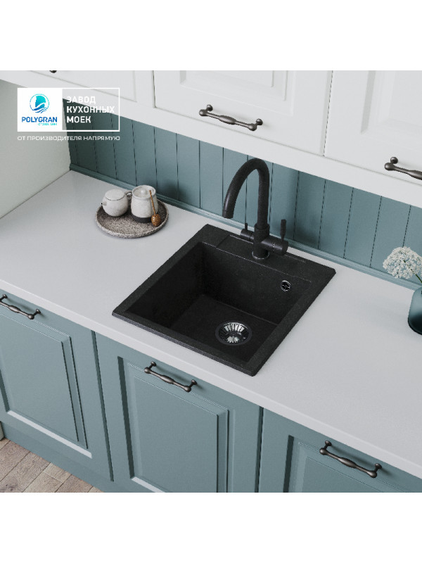 Кухонная мойка Polygran ARGO 460 космос черный металлик интерьер 2