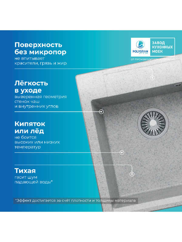 Кухонная мойка Polygran ARGO 460 светло-серый преимущества