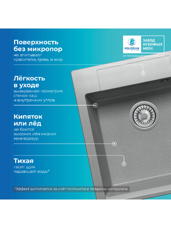 Кухонная мойка Polygran ARGO 460 серый преимущества