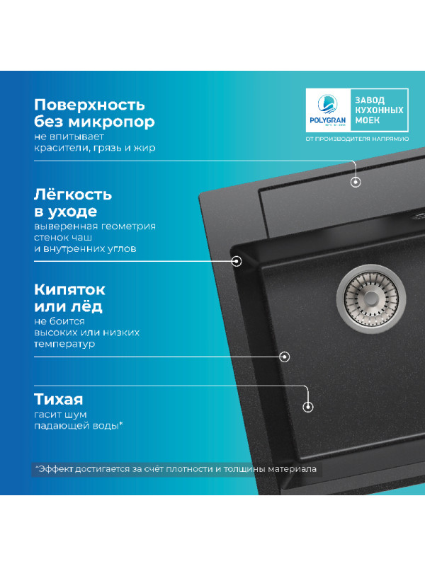 Кухонная мойка Polygran ARGO 460 черный преимущества