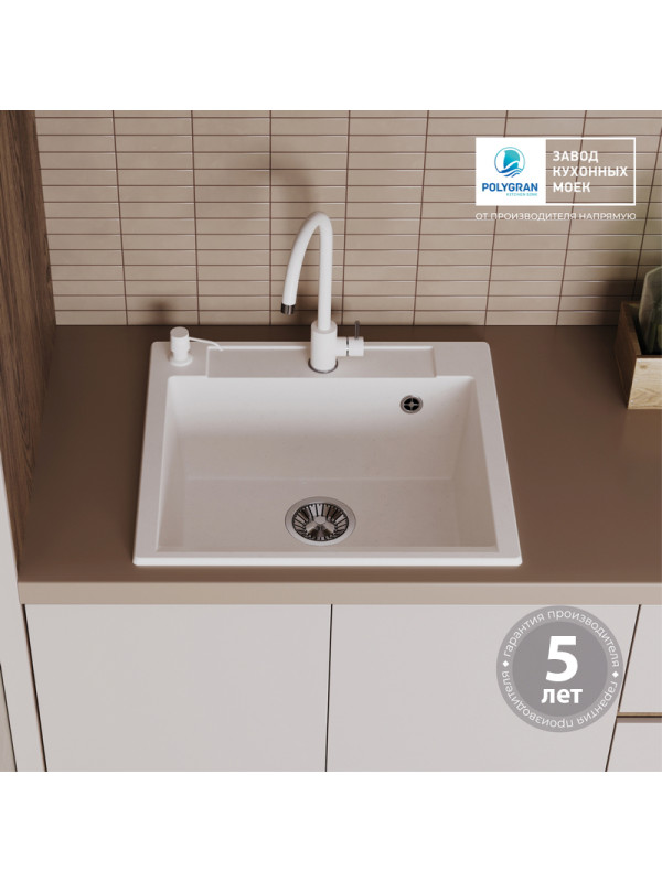 Кухонная мойка Polygran ARGO 420 белый хлопок интерьер 2