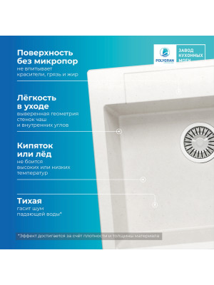 Кухонная мойка Polygran ARGO 420 белый хлопок преимущества