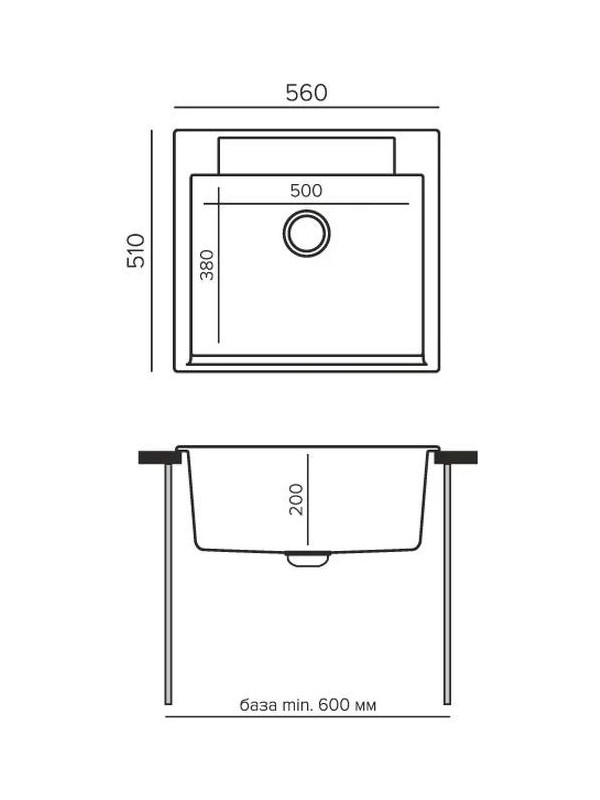 Кухонная мойка Polygran ARGO 560 космос черный металлик размеры