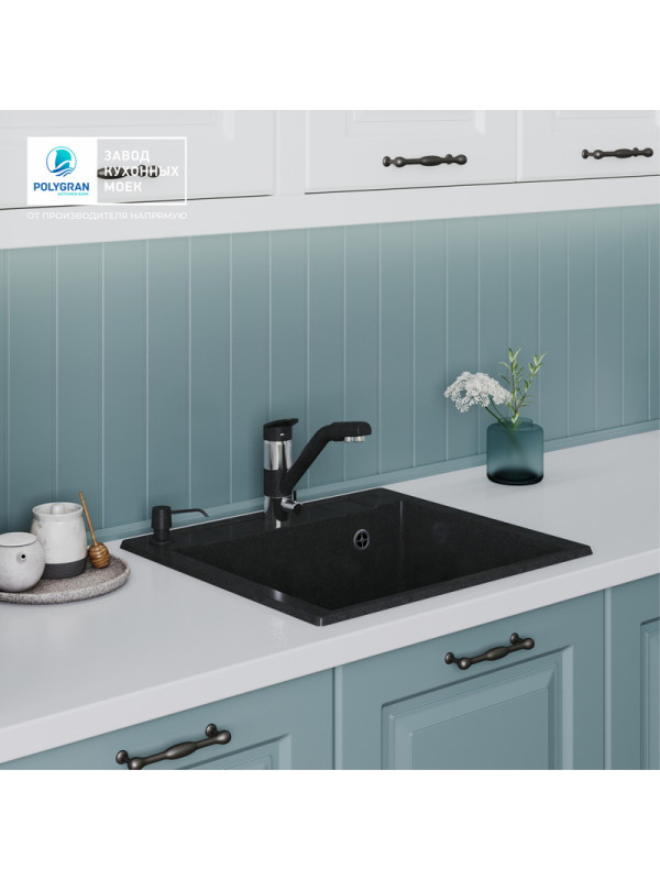 Кухонная мойка Polygran ARGO 560 космос черный металлик  интерьер