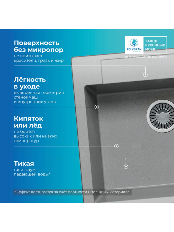 Кухонная мойка Polygran ARGO 560 серый преимущества