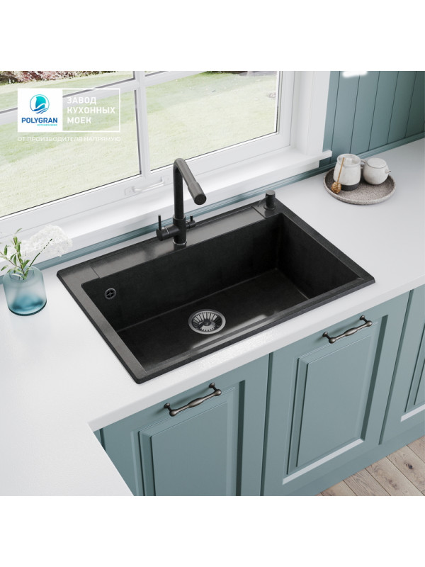 Кухонная мойка Polygran ARGO 760 космос черный металлик интерьер