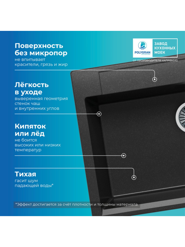 Кухонная мойка Polygran ARGO 760 черный преимущества