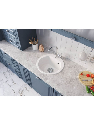 Кухонная мойка Polygran ATOL 460 белый хлопок в интерьере