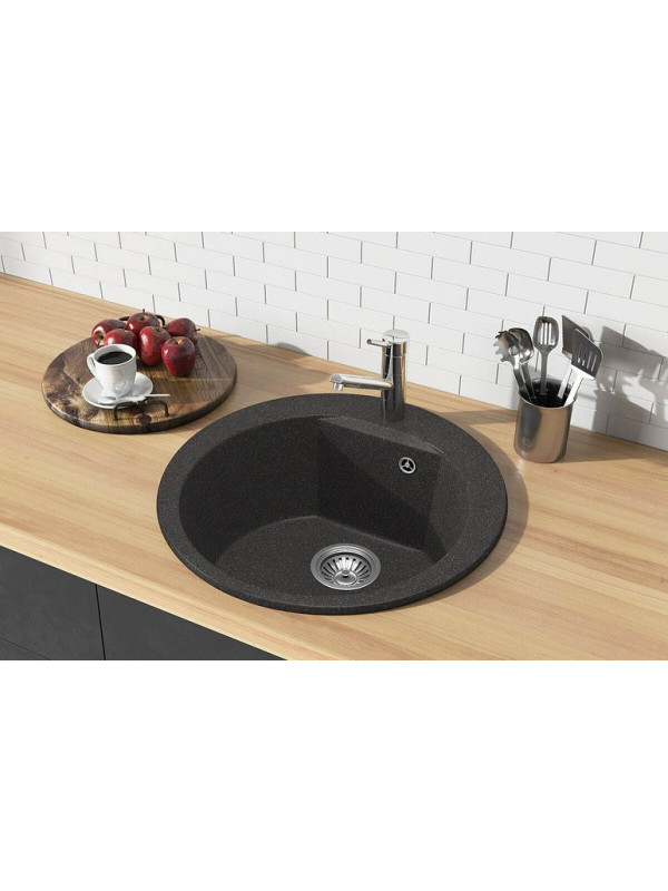 Кухонная мойка Polygran ATOL 520 космос черный металлик в интерьере