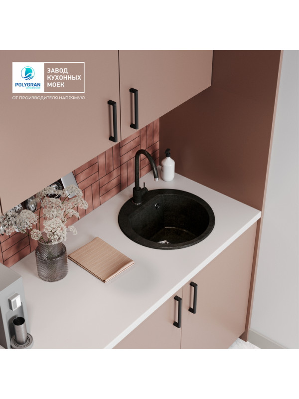 Кухонная мойка Polygran ATOL 520 космос черный металлик интерьер