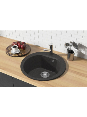 Кухонная мойка Polygran ATOL 520 космос черный металлик в интерьере