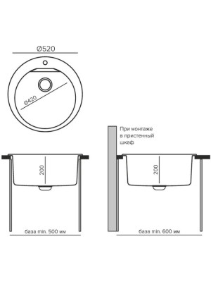 Кухонная мойка Polygran ATOL 520 серый размеры