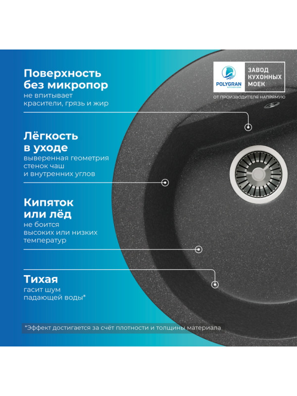 Кухонная мойка Polygran ATOL 520 черный пр