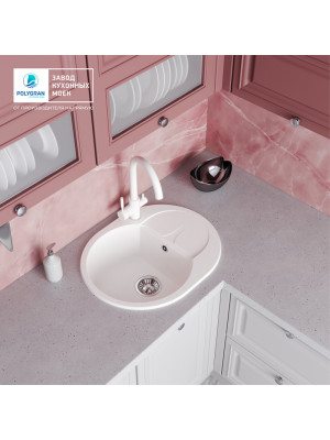 Кухонная мойка Polygran ATOL 620 белый хлопок интерьер