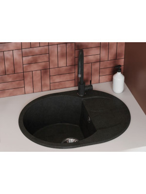 Кухонная мойка Polygran ATOL 620 космос черный металлик в интерьере