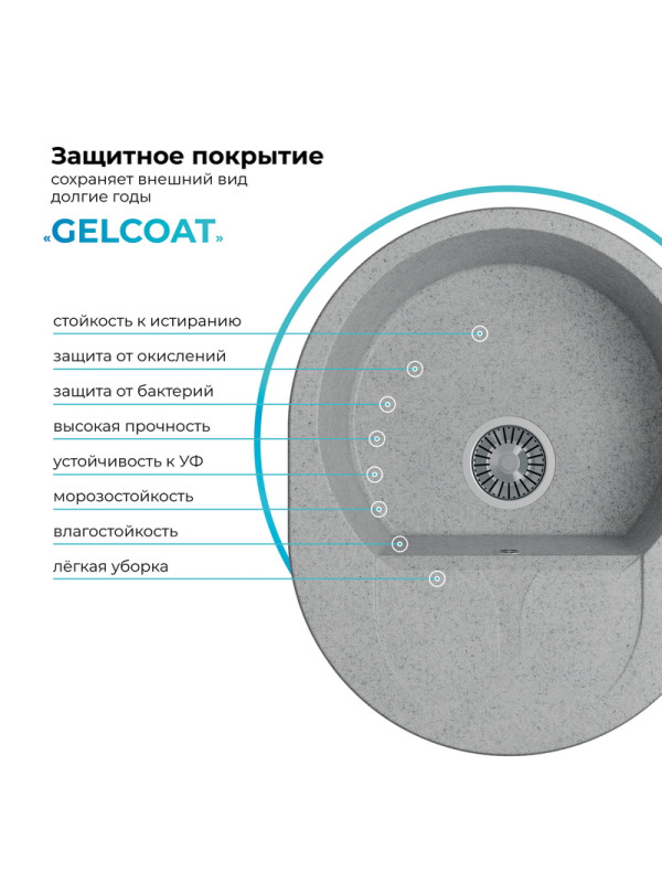 Кухонная мойка Polygran ATOL 620 светло-серый покрытие