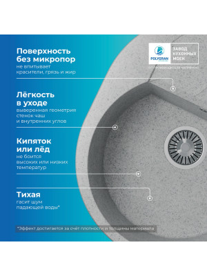 Кухонная мойка Polygran ATOL 620 светло-серый преимущества
