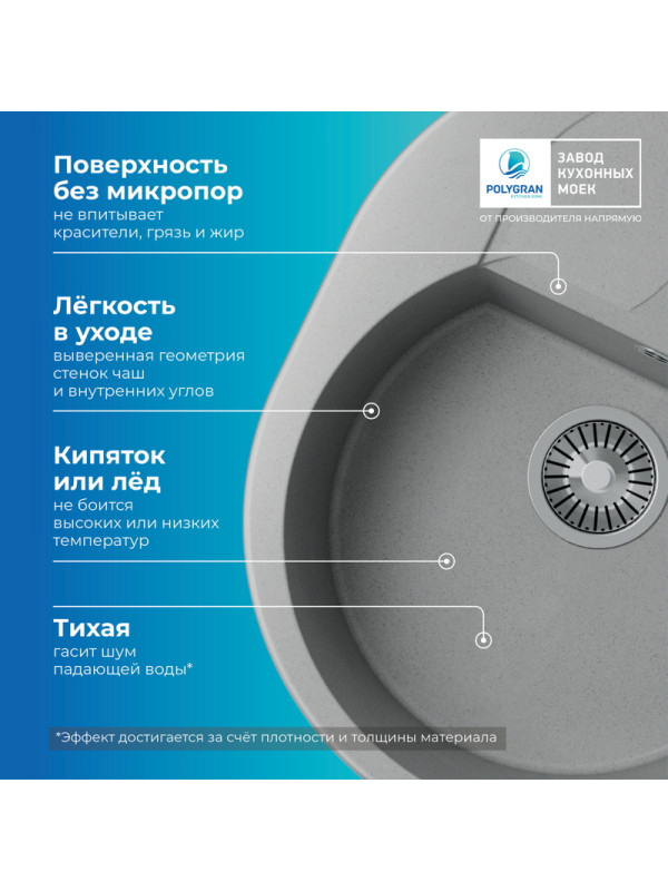 Кухонная мойка Polygran ATOL 620 серый преимущества