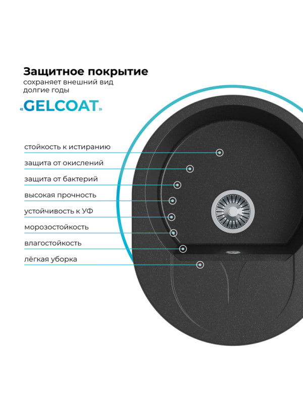 Кухонная мойка Polygran ATOL 620 черный  покрытие